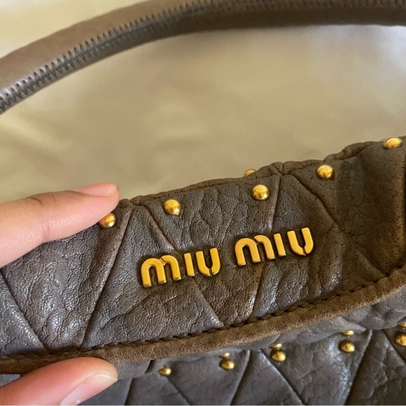 Miu Miu Quilted and Gold Studded Brown Bag - Picture 5 of 8